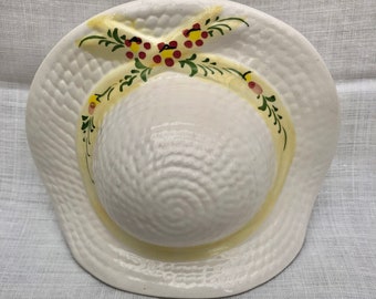 1950s Ceramic, Straw Bonnet, Wall Pocket Vase