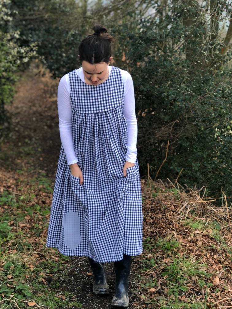 Blue gingham hotsell pinafore dress