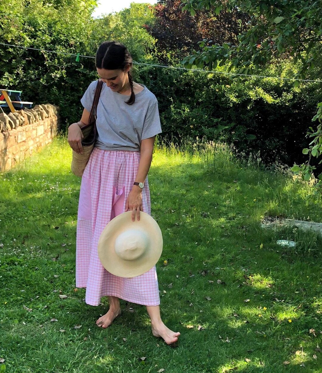 Pink & white gingham skirt set