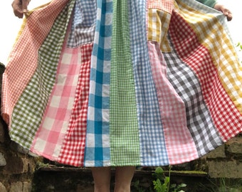 Cotton gingham patchwork skirt