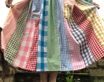 Cotton gingham patchwork skirt