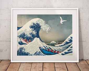 print: The Great Wave off North Berwick (after Hokusai)