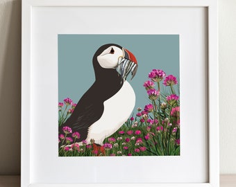 Puffin and sea thrift print