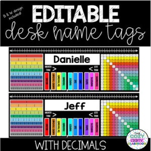 Editable Desk Name Tags-Math/Upper Elementary (WITH DECIMALS)