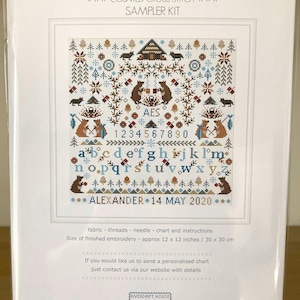 CROSS STITCH KIT Personalised Sampler Little Bears by Riverdrift House