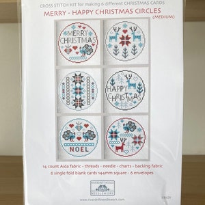 KREUZSTICH Karten KIT 6 mittlere Weihnachtskreise Weihnachtskarten zum Nähen und Basteln von Riverdrift House