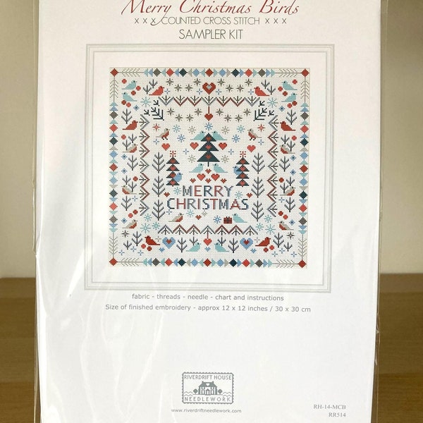 CROSS STITCH KIT (Aida Version) Merry Christmas Birds by Riverdrift House