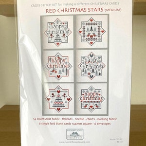 クロスステッチカードキット 6枚のミディアムレッドスタークリスマスカードをステッチして作る Riverdrift House
