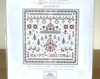 CROSS STITCH KIT Happy Christmas Sampler by Riverdrift House