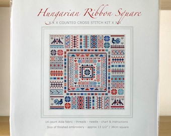 CROSS STITCH KIT Hungarian Ribbon Square Large Sampler by Riverdrift House
