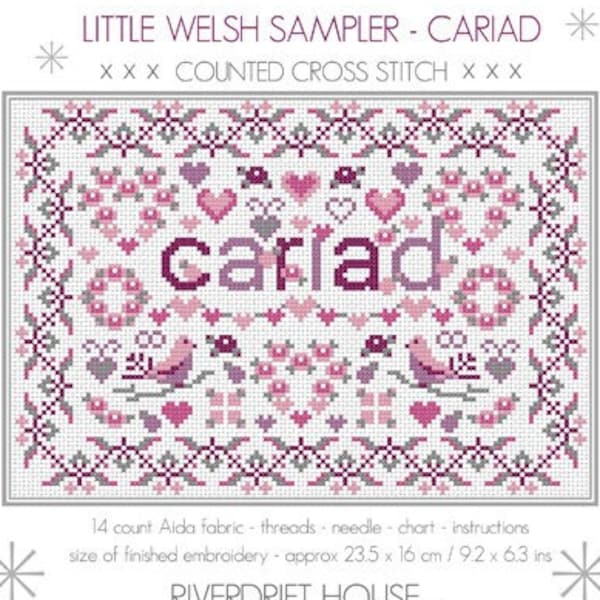 CROSS STITCH KIT Little Welsh Cariad Sampler by Riverdrift House