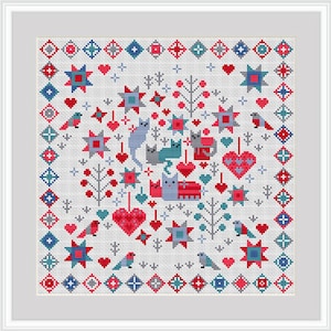 CROSS STITCH KIT Cat and Kittens Sampler by Riverdrift House