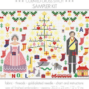 CROSS STITCH KIT Victoria & Albert Christmas Sampler by Riverdrift House