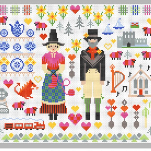 CROSS STITCH KIT Welsh Folkies Sampler by Riverdrift House Etsy UK