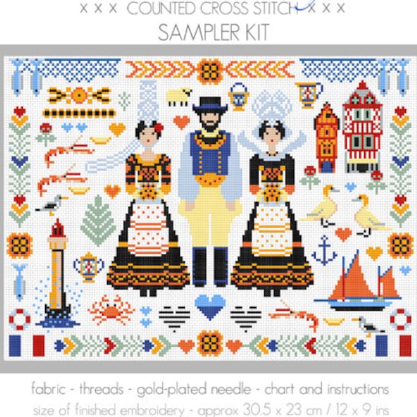 KIT POINT DE CROIX Breton (Bretagne, France) Folkies Sampler par Riverdrift House