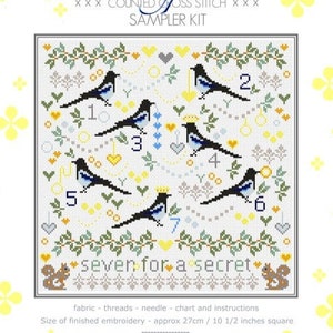 CROSS STITCH KIT Magpies Sampler by Riverdrift House