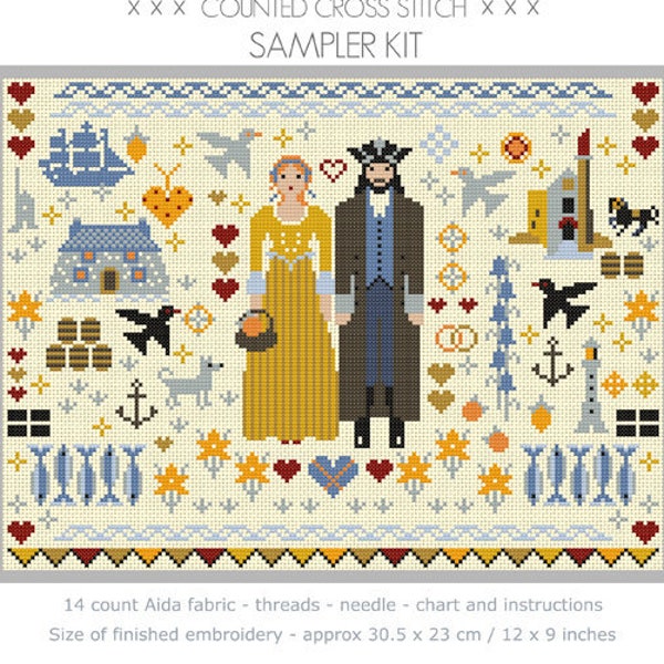 CROSS STITCH KIT Cornish Folkies Sampler (Aida Version) by Riverdrift House