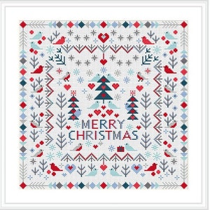 CROSS STITCH KIT (Aida Version) Merry Christmas Birds by Riverdrift House