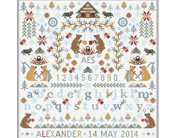 CROSS STITCH KIT Personalised Sampler Little Bears by Riverdrift House