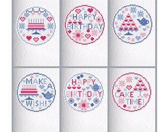 CROSS STITCH Cards KIT 6 Cake Time Birthday - Greetings Cards to Stitch and Make by Riverdrift House