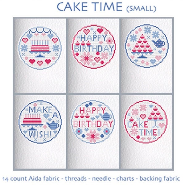 CROSS STITCH Cards KIT 6 Cake Time Birthday - Greetings Cards to Stitch and Make by Riverdrift House
