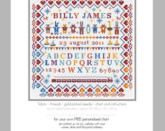 CROSS STITCH KIT Personalised Sampler Little Bears by | Etsy