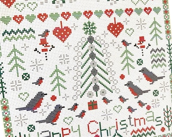 CROSS STITCH KIT Happy Christmas Robins by Riverdrift House