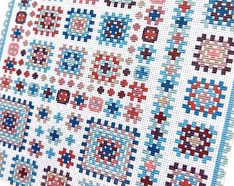 CROSS STITCH KIT Granny Squares Mix Square Sampler on Aida by Riverdrift House