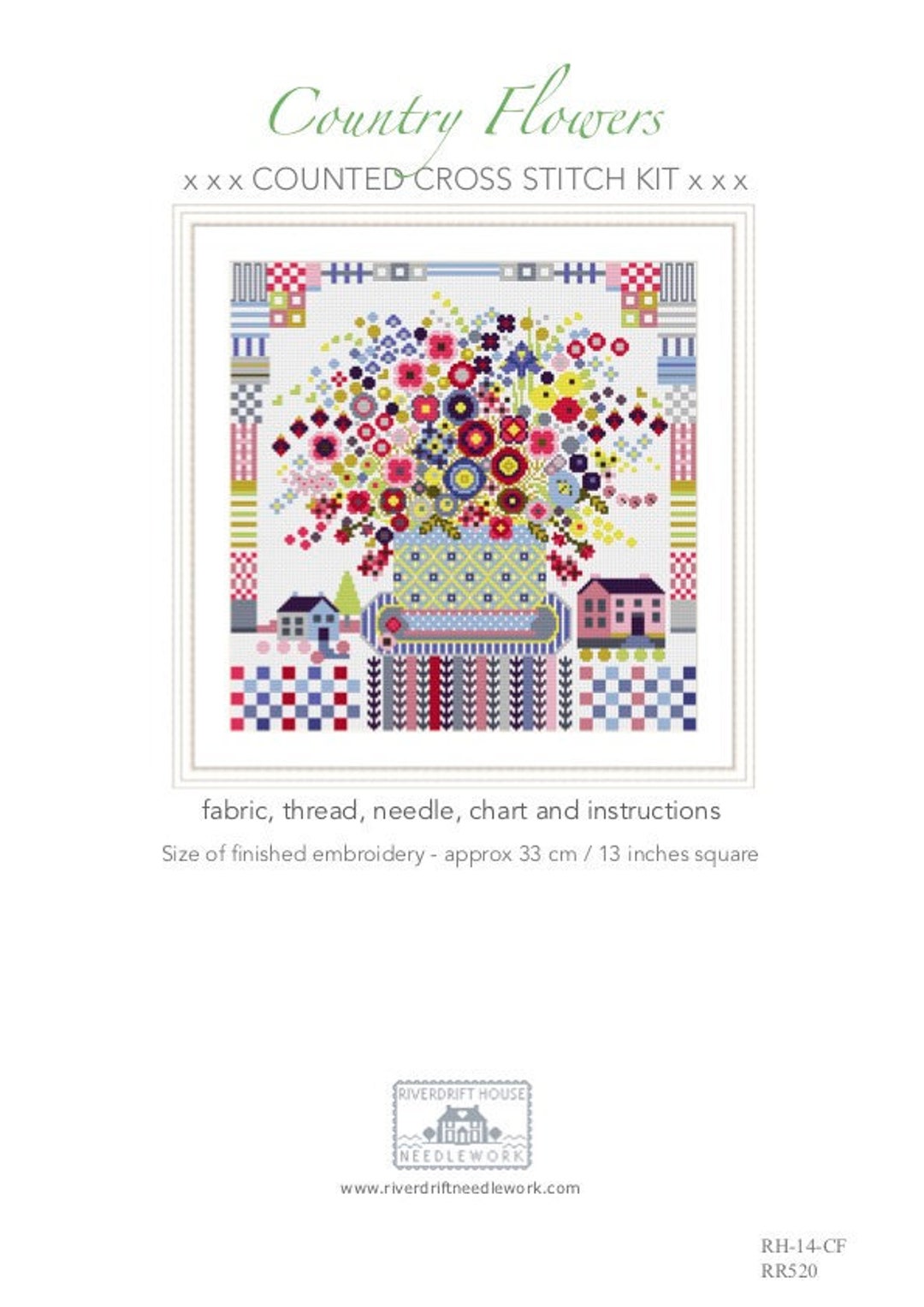 CROSS STITCH KIT aida Version Country Flowers by Riverdrift House Etsy