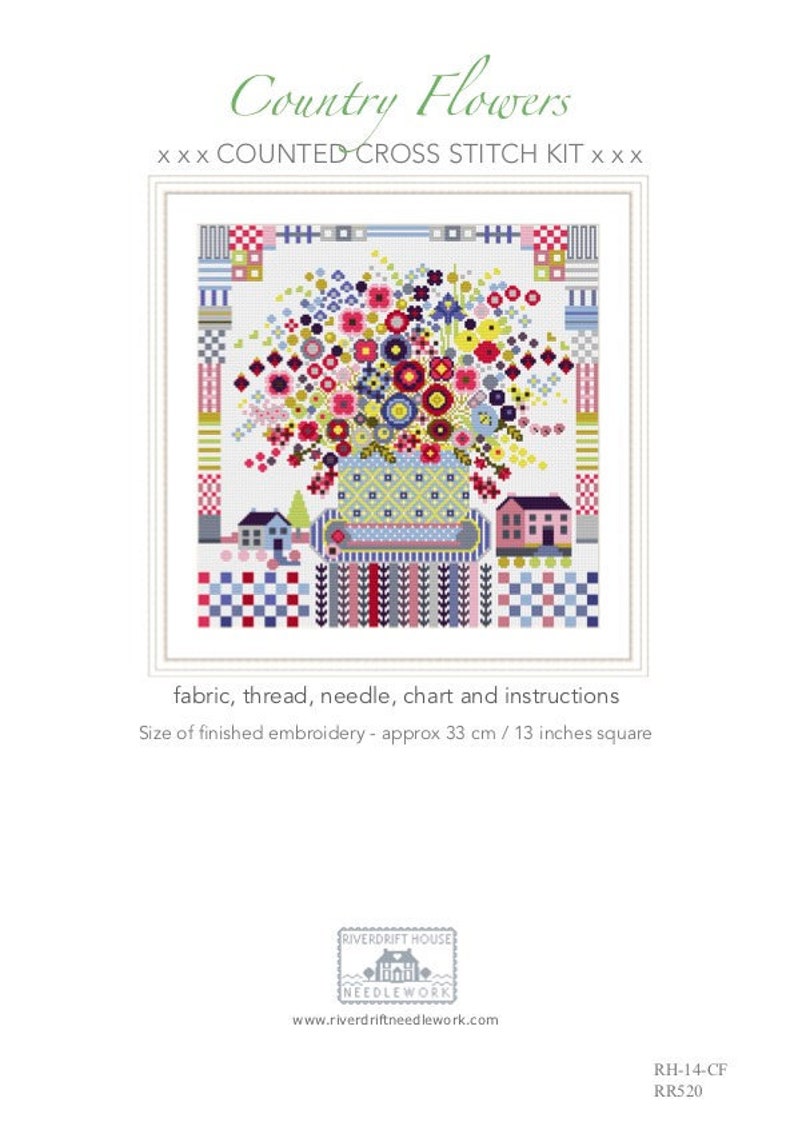 CROSS STITCH KIT aida Version Country Flowers by Riverdrift Etsy