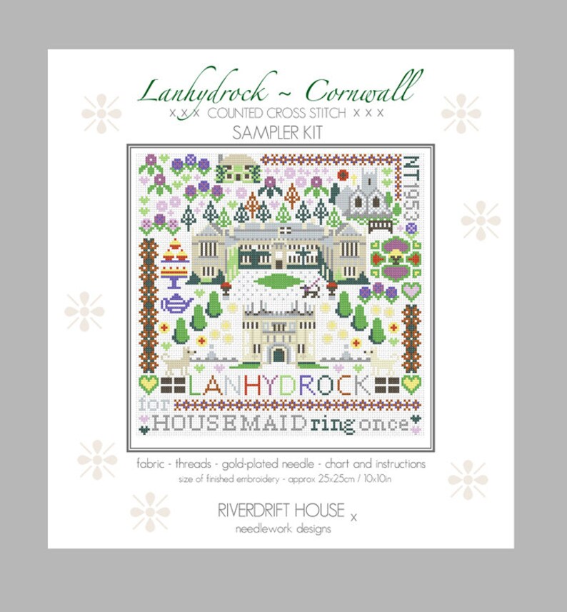 LANHYDROCK CORNWALL Counted Cross Stitch Sampler Kit by Riverdrift House image 1