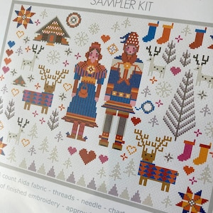 CROSS STITCH KIT Saami Lapland Folkies Sampler by Riverdrift House