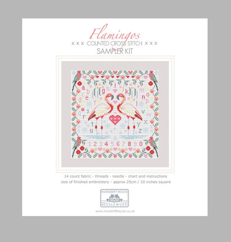 CROSS STITCH KIT Aida Version Flamingos Sampler by Etsy