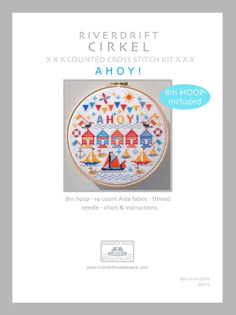 CROSS STITCH KIT with Hoop Ahoy by Riverdrift House