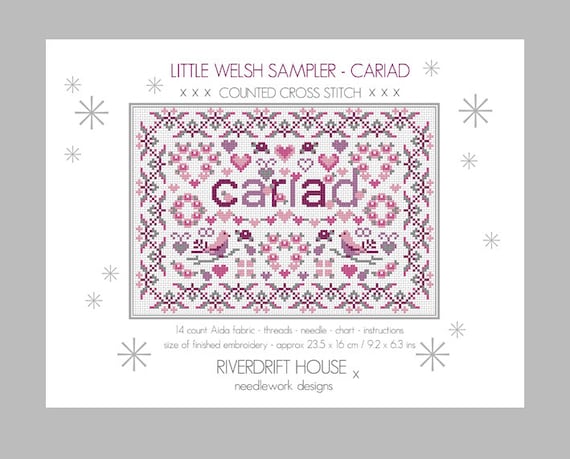 CROSS STITCH KIT Nadolig Llawen Sampler by Riverdrift House Happy Christmas Welsh