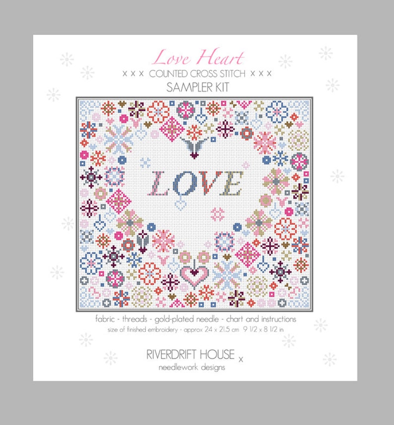 LOVE HEART aida Version Counted Cross Stitch Sampler Kit by Etsy UK
