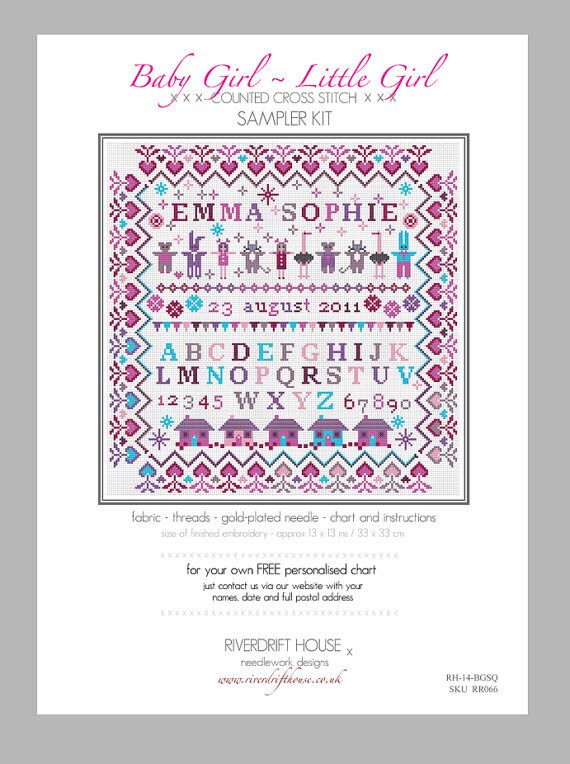CROSS STITCH KIT Baby Little Girl Personalised Sampler Kit by Etsy UK