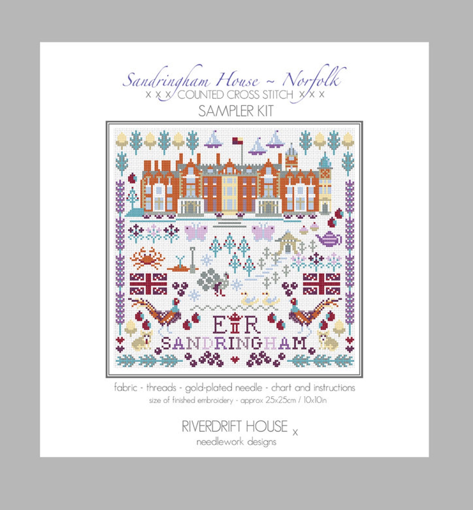 CROSS STITCH KIT Sandringham Sampler by Riverdrift House Etsy