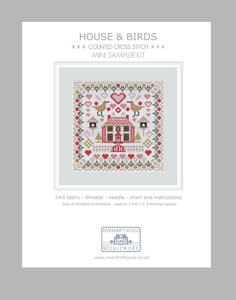 CROSS STITCH KIT Mini House and Birds by Riverdrift House