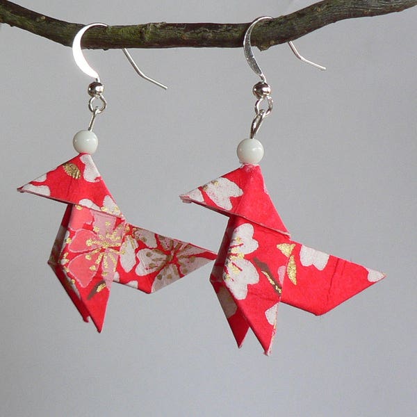 Origami Cranes Japanese paper earrings.