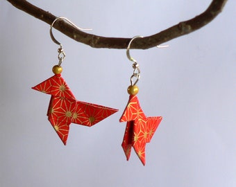 Origami Cocottes oorbellen van Japans papier. Origami sieraden.