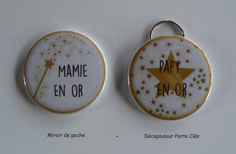 Duo Cadeau Papy Mamie en Or Décapsuleur Porte Clés. Etsy