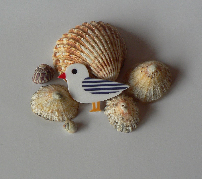 Sailor Seagull brooch. Mouette rayé Bleu