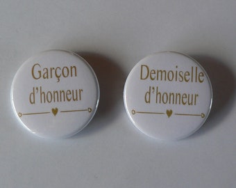 Demoiselle et Garçon d'honneur Badge Mariage Collection Or et Blanc.