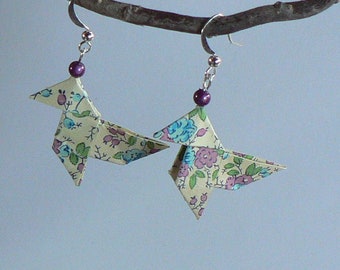 Earrings "cocotte" Liberty inspired paper Origami.