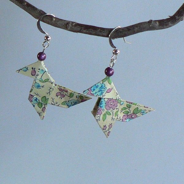 Earrings "cocotte" Liberty inspired paper Origami.