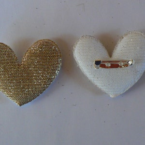 Broche Coeur Tissu Paillettes Or