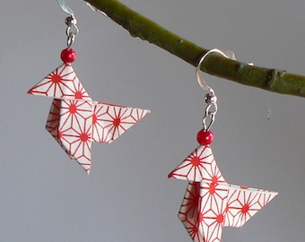 Origami Cranes Japanese paper earrings.