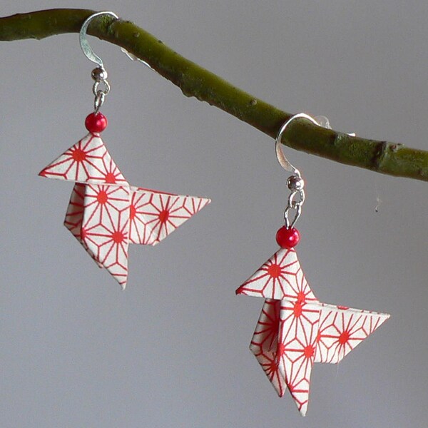 Origami Cranes Japanese paper earrings.