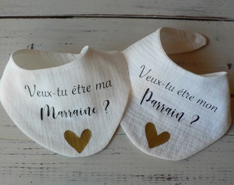 Demande Parrain Marraine. Annonce Grossesse. Bavoir